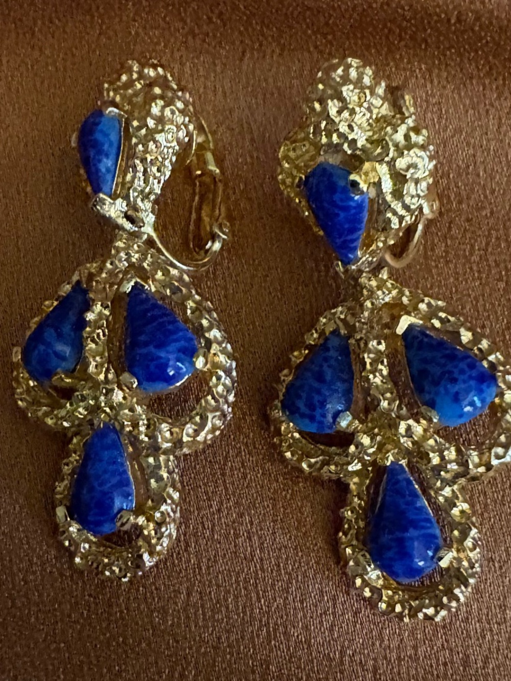 Lovely PANETTA Vintage Chandelier Clip “Lapis” Blue Earrings